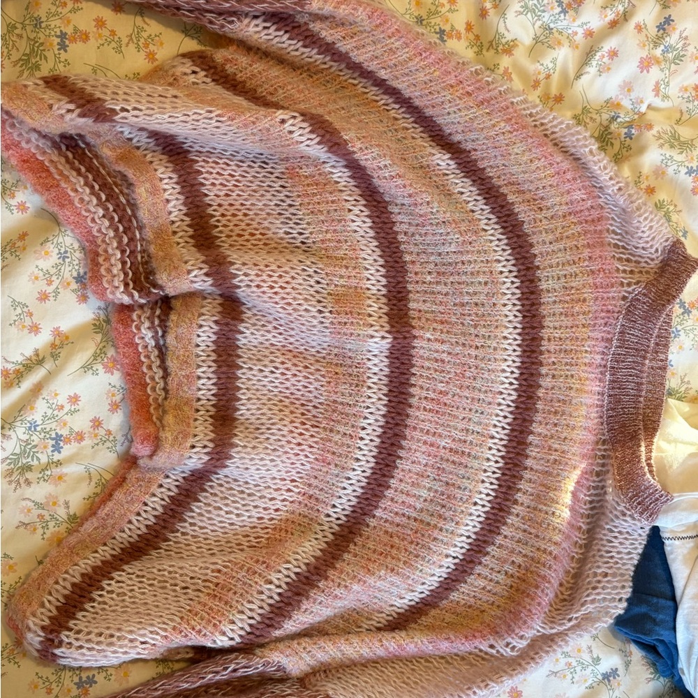 Altar'd State Pink and Brown Striped Sweater